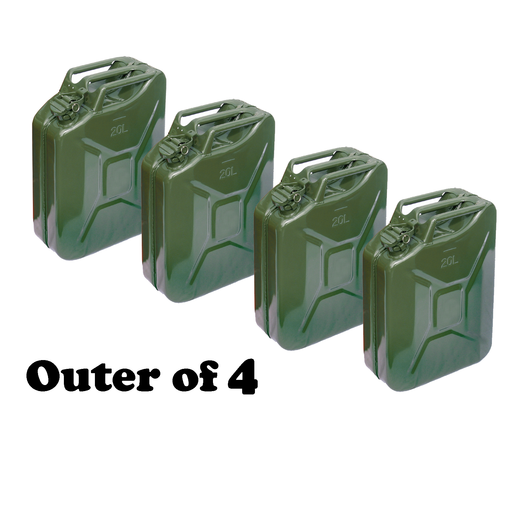 Metal Jerry Can 20 Litre GREEN OUTER pack of 4