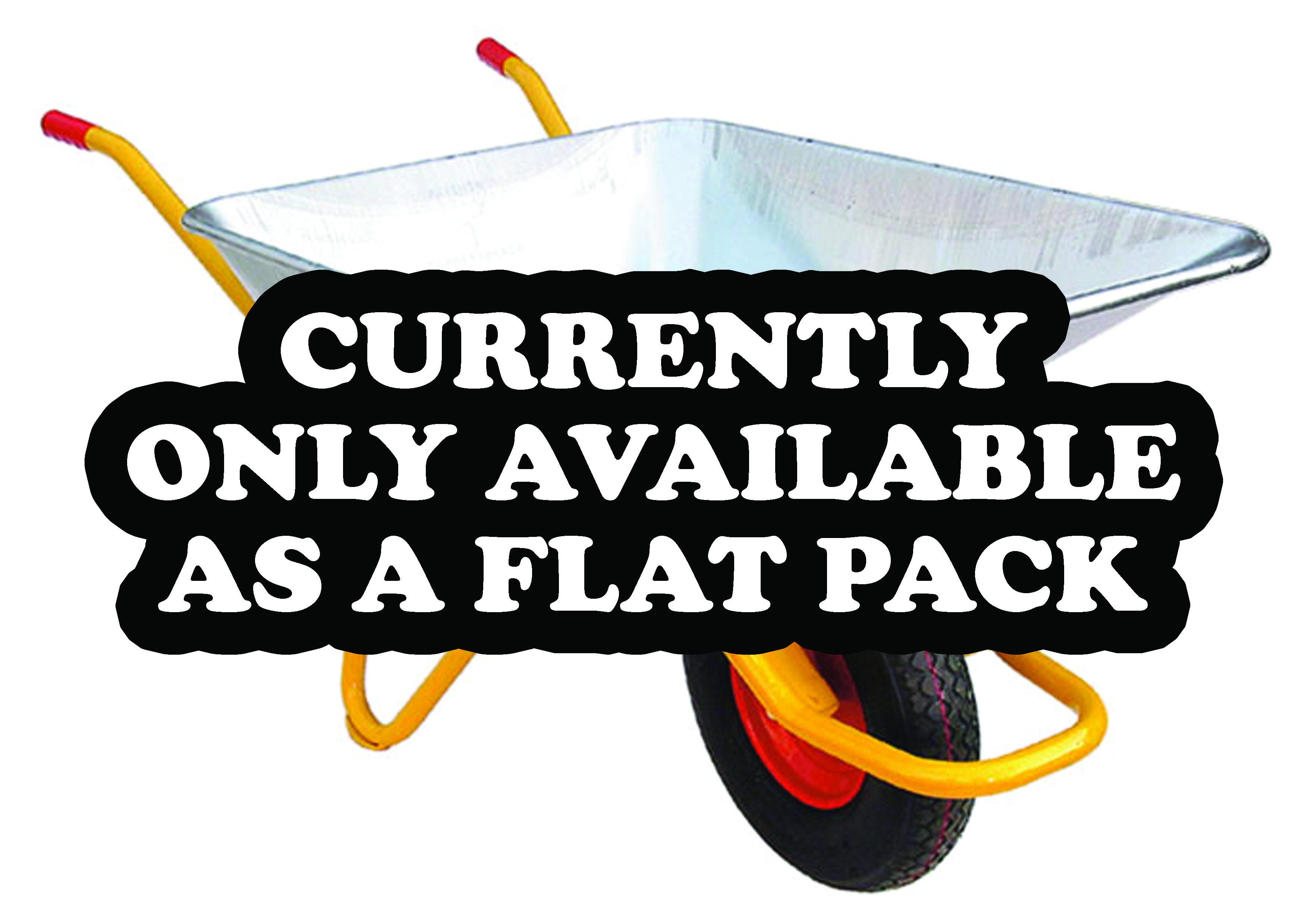 FLAT PACKED 140 Litre Wheel Barrow Galv Pan, Yellow Frame