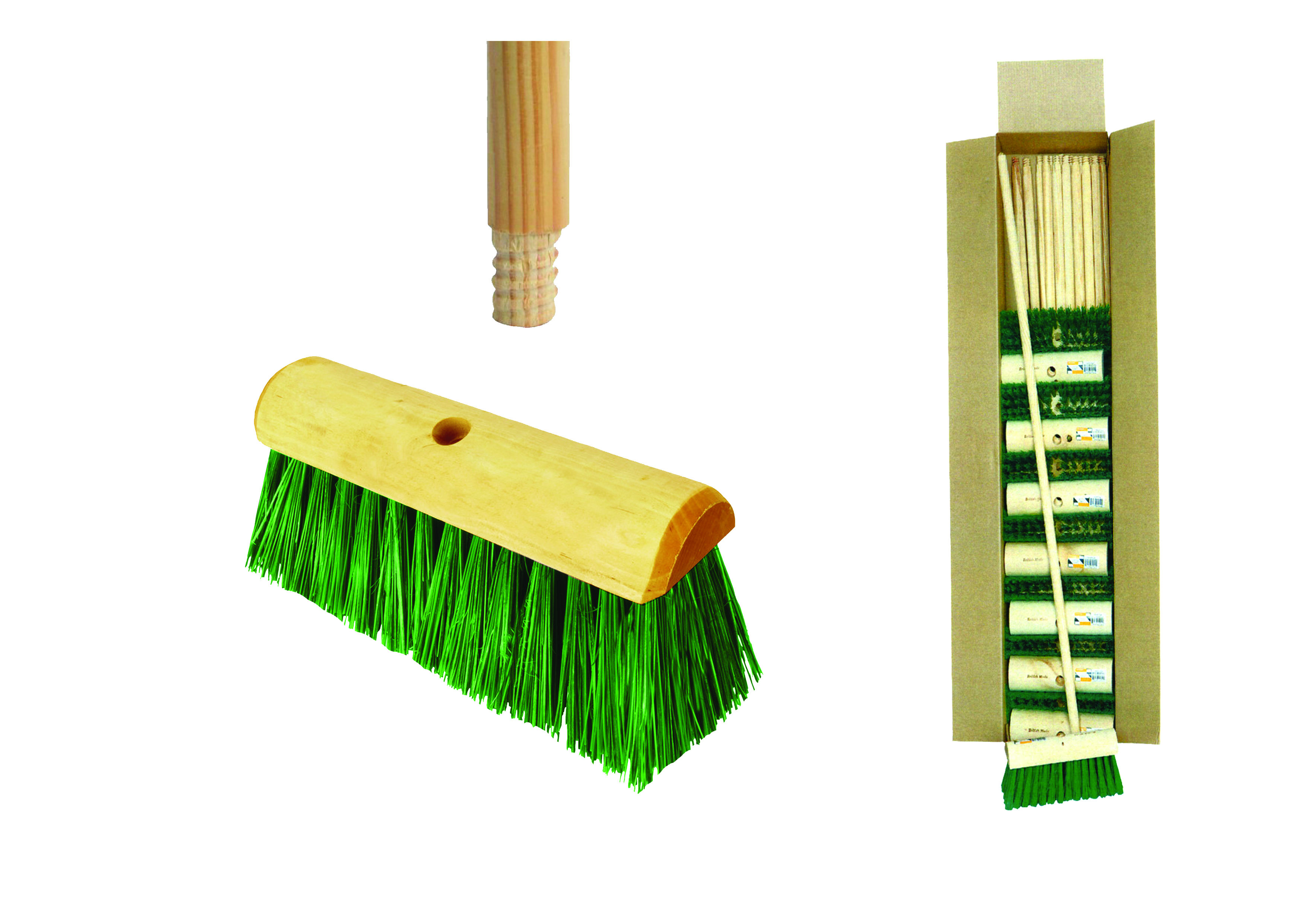 SINGLE Green Poly Yard Broom c/w Hdl